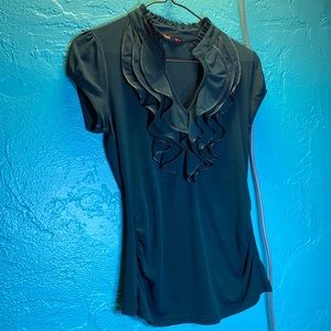 Deep dark green short sleeve ruffled blouse